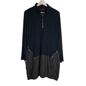 Sun Kim Womens Tunic Dress L Black Zip Front Oversized Pocket Utility Streetwear